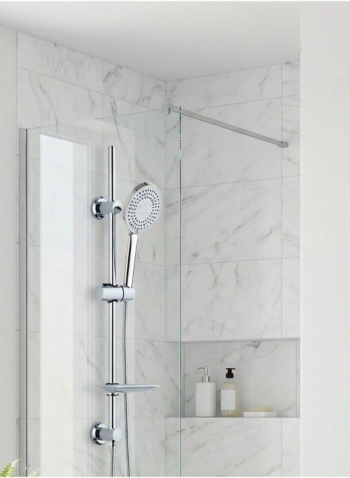 مودي طقم رأس دش مع قضيب انزلاق قابل للتعديل، دش يدوي بخمس وظائف، طقم دش من الفولاذ المقاوم للصدأ المطلي بالكروم مع خرطوم وصينية صابون للحمام - Image 1